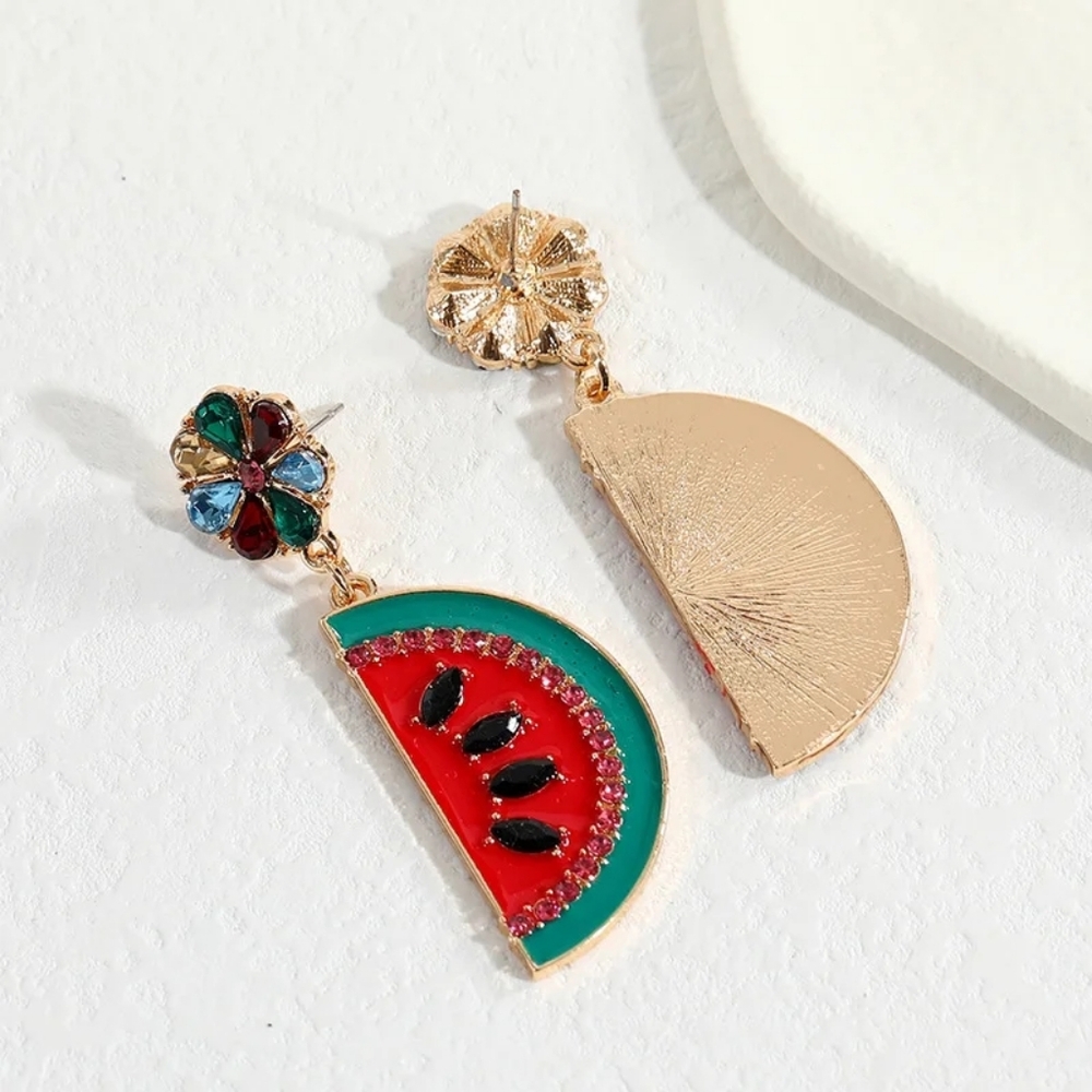 "Melon" Watermelon Fruit Earrings - Picture 10 of 14